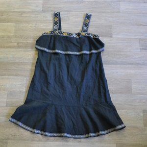 Madewell Black Embroidered Linen Tier Dress Size Extra Small